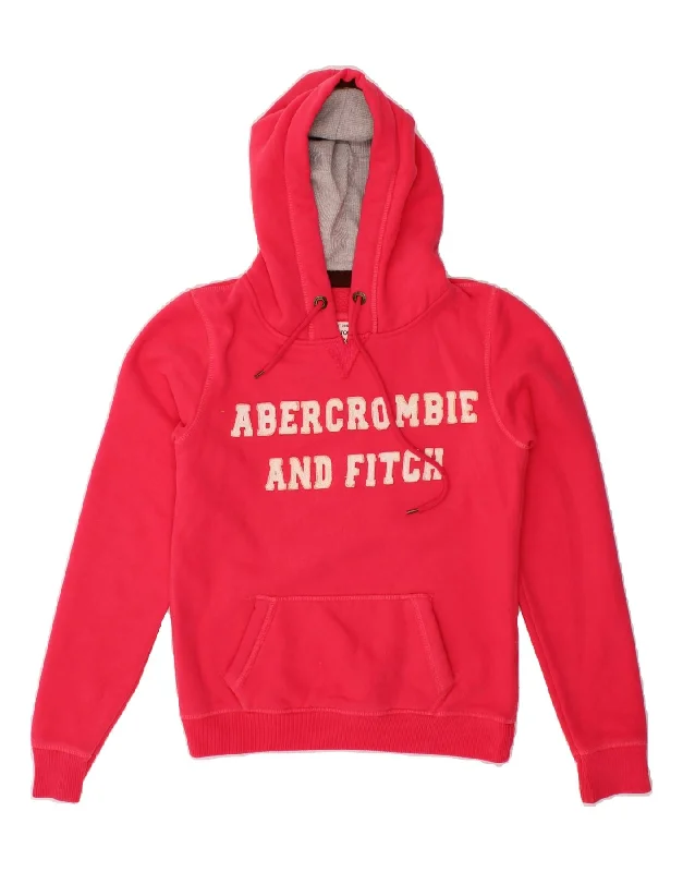 ABERCROMBIE & FITCH Womens Graphic Hoodie Jumper UK 10 Small Pink Cotton Hoodie with Bell Sleeves Flared Feminine