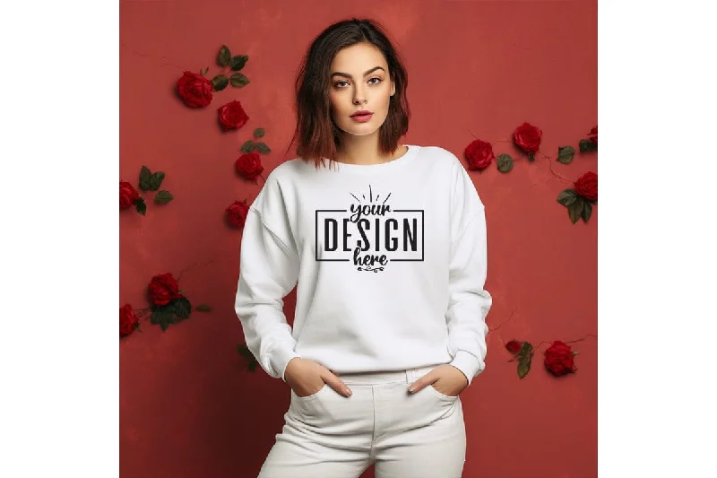 Gildan 18000 Woman White Sweatshirt Mockup Hoodie with Pastel Soft Subtle