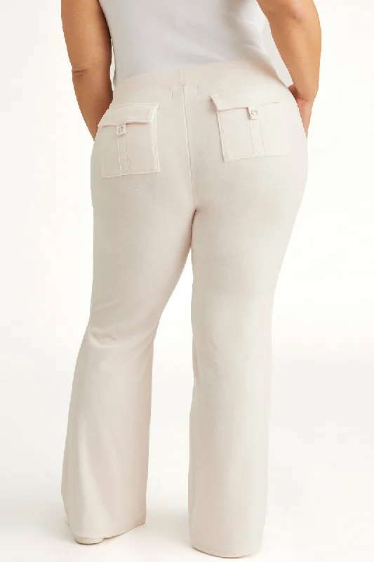 Plus-Size Hollywood Snap Pocket Cotton Velour Track Pants Elegant Silk Pants