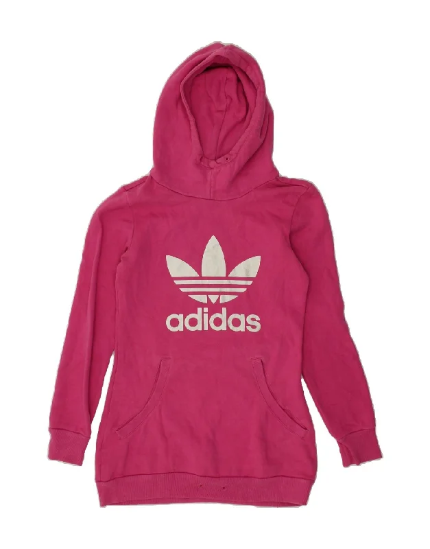 ADIDAS Womens Longline Graphic Hoodie Jumper EU 34 XS Pink Cotton Hoodie with Patch Decorative Personalized