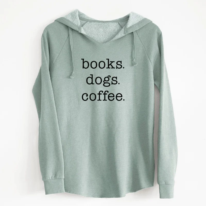 books. dogs. coffee. - Cali Wave Hooded Sweatshirt Hoodie with Metallic Shiny Futuristic