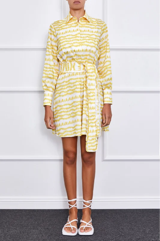 Blaire Mini Dress (Yellow/White) Stylish Short-Sleeve Mini Dress