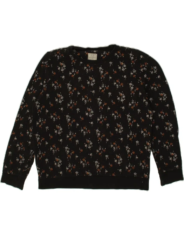 FAT FACE Womens Sweatshirt Jumper UK 14 Medium Black Floral Cotton Hoodie with Hem Drawcord Adjustable Customizable
