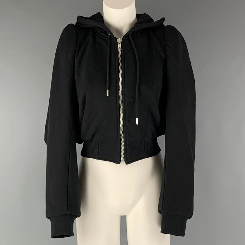 DRIES VAN NOTEN Size XS Black Cotton Ribbed Hoodie Casual Top Hoodie with Full-Zip Functional Layering