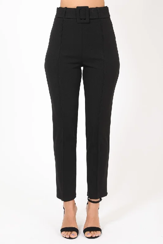 Ankle Tapered Self-fabric Buckle Belt Pants Cozy Fitted Pants