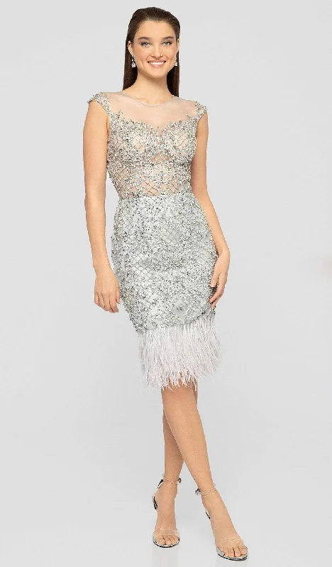 Terani Couture 1911C9024 - Embellished Feathered Dress Tunics Denim casual