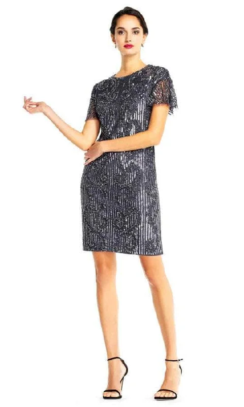 Aidan Mattox MD1E204348 - Beaded Sequin Short Evening Dress Cowl Neckline Elegant