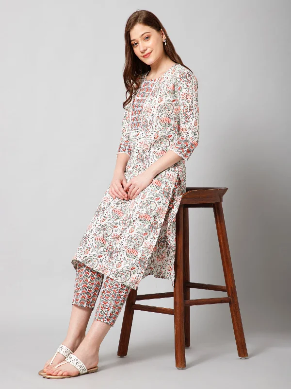 Women's White Poly Cotton Kurti With Pant - Dwija Fashion Comfortable Denim Pants