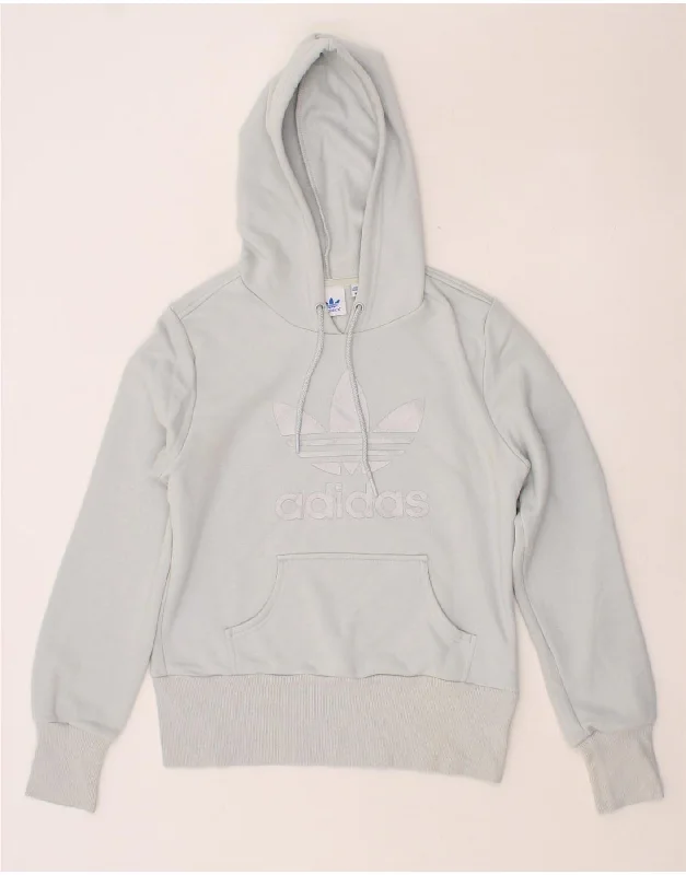 ADIDAS Womens Graphic Hoodie Jumper IT 44 Medium Blue Cotton Hoodie with Puffed Sleeves Voluminous Trendy