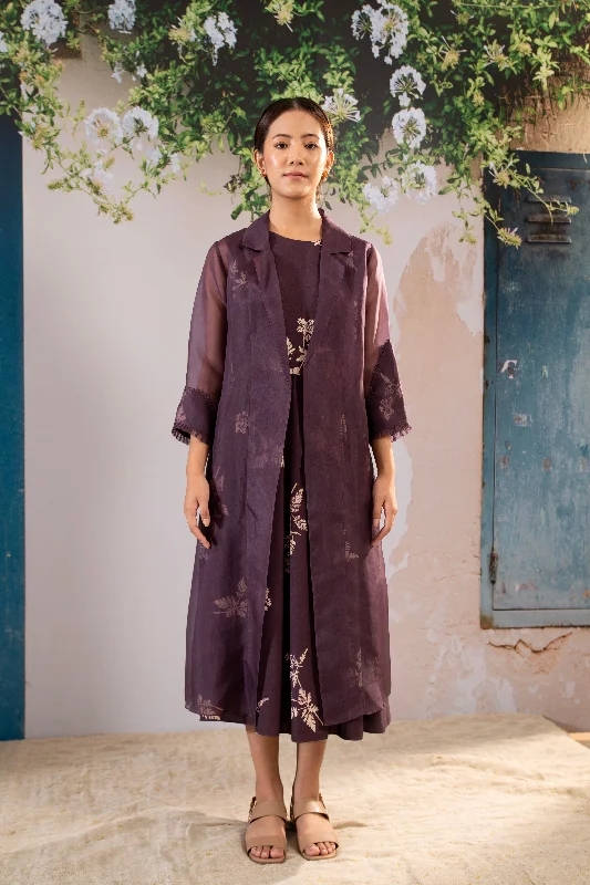 Purple Disharge Print Dress Tunics Trendy modern