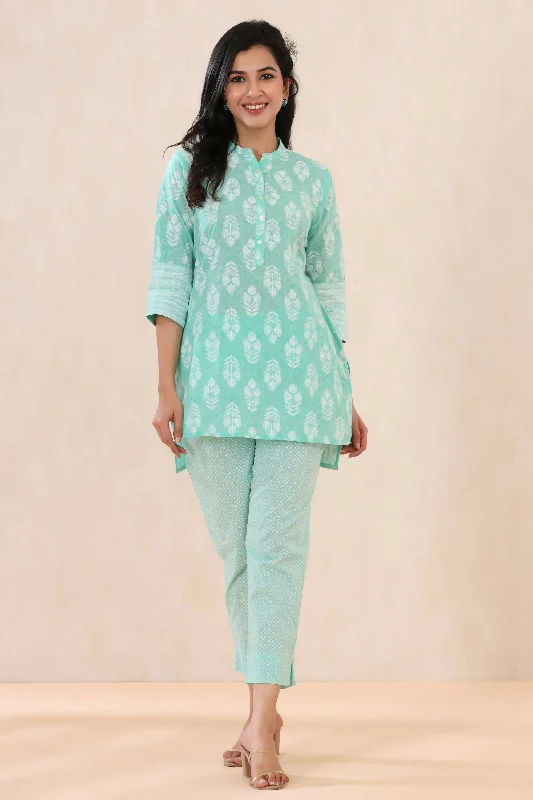 Juniper Mint Geometric Printed Pure Cotton Straight Fit Pants Casual Yoga Pants