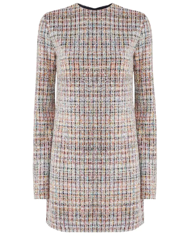 Multicolor Boucle Long Sleeve Mini Dress Elegant Satin Lace Mini Dress