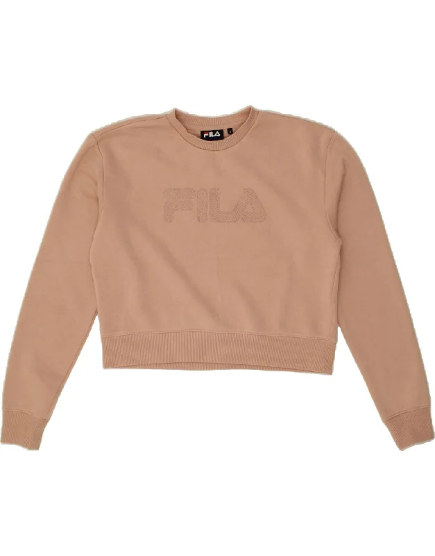 FILA Womens Oversized Crop Graphic Sweatshirt Jumper UK 10 Small Pink Hoodie with Half-Zip Sporty Casual
