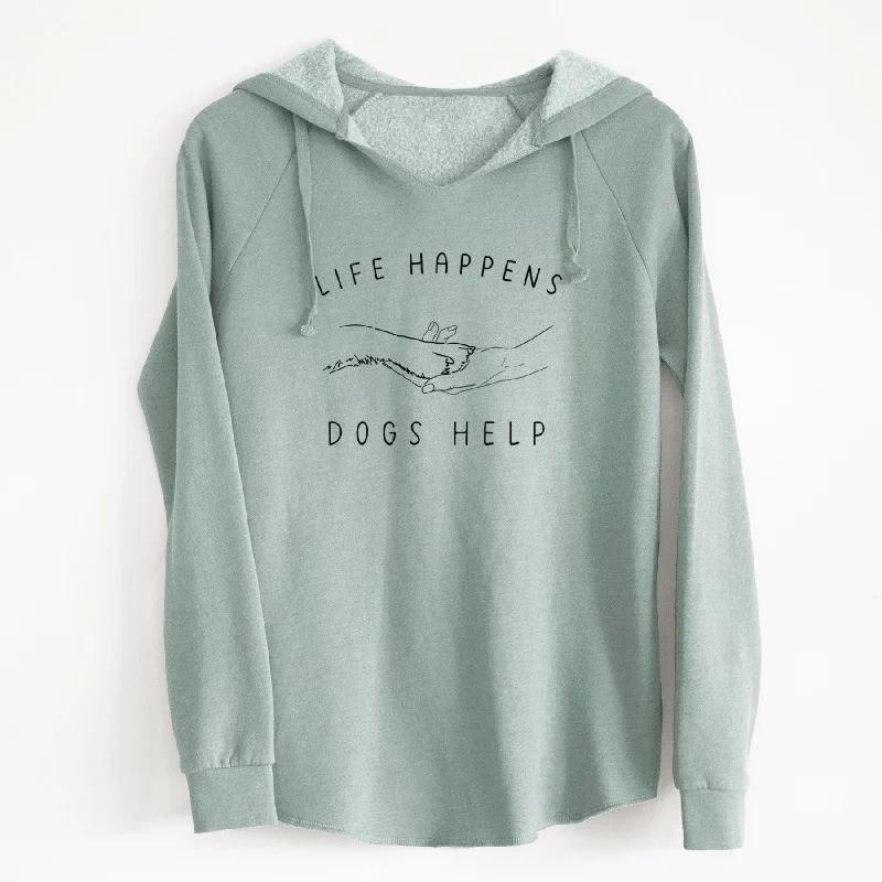 Life Happens Dogs Help - Paw - Cali Wave Hooded Sweatshirt Hoodie with Tied Waist Feminine Flattering