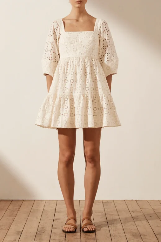 Shona Joy Fryda Square Neck Mini Dress Chic Puff Sleeve Mini Dress