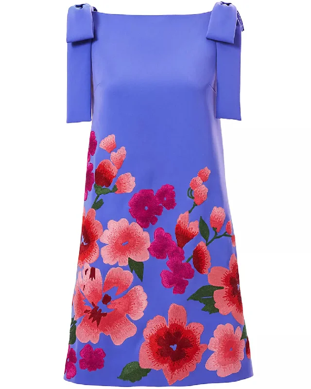 Delphinium Embroidered Shift Mini Dress Cozy Jersey Mini Dress