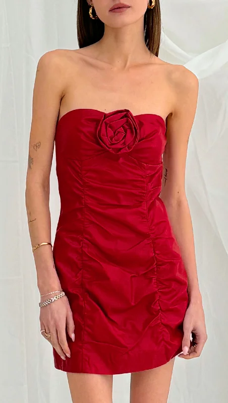 Holly Leather Mini Dress - Crimson Stylish Ruffle Mini Dress