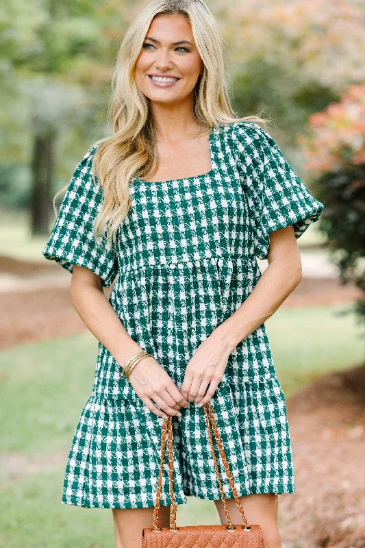 Never Left Behind Hunter Green Houndstooth Mini Dress Stylish Summer Mini Dress