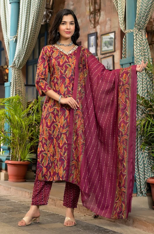 Women's Red Embroidery Viscose Rayon Kurta, Pant And Dupatta Set - Alvami High-Waist Jeans