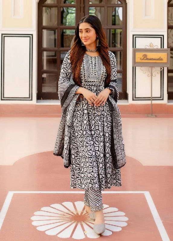 Women's Balck And White Printed Viscose Rayon Kurta, Pant And Dupatta Set - Alvami Cozy Full-Length Pants