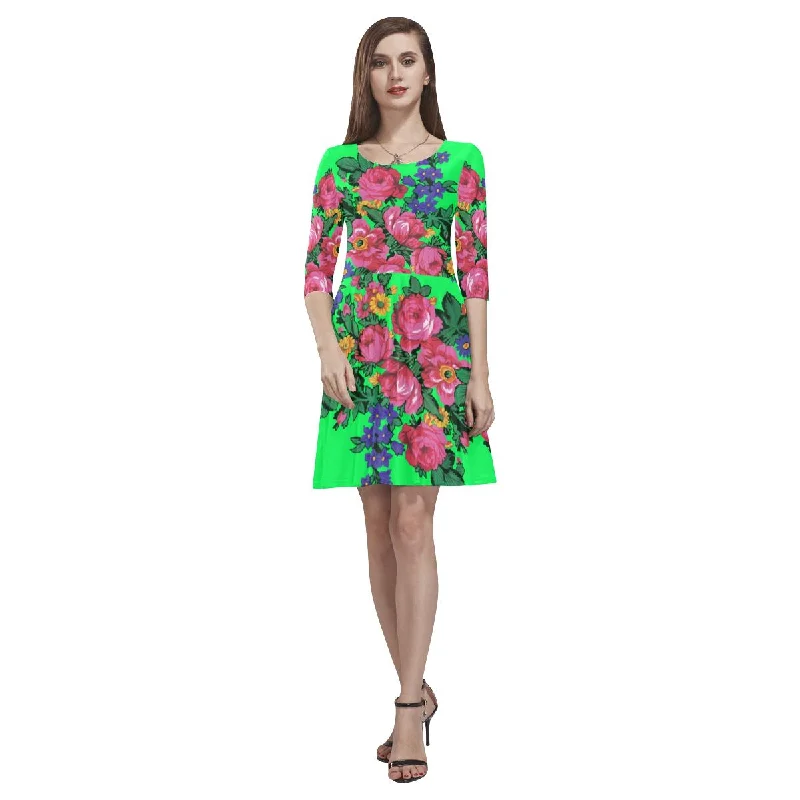 Kokum's Revenge Green Tethys Half-Sleeve Skater Dress Tunics stripes playful