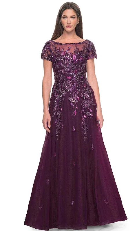 La Femme 31712 - Short Sleeve Floral Lace Applique Dress Tunics Cozy comfortable