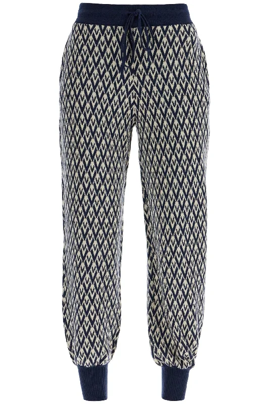 high-waisted wide-leg zigzag cream and navy virgin wool pants 6B3KF01X92M CREMA/NAVY Formal Dress Pants