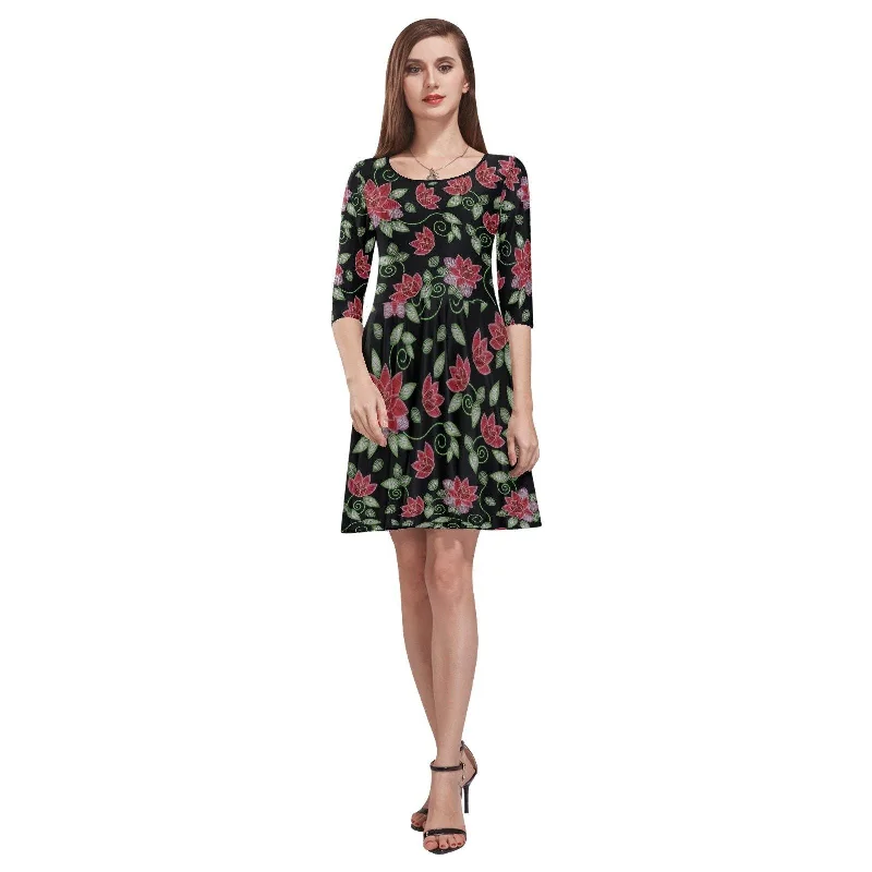 Red Beaded Rose Tethys Half-Sleeve Skater Dress Tunics Floral girly