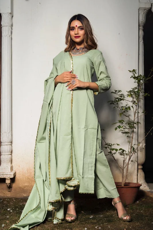 Women's Chanderi Cotton Solid Kurti And Pant With Solid Dupatta  - Modestouze Attires Chic Capri Pants