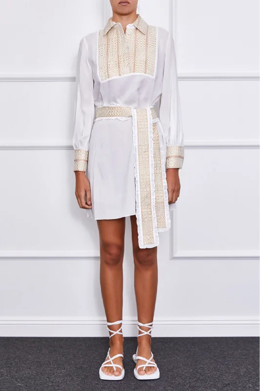 Blaire Mini Dress (Gold detailed) Cozy Wraparound Mini Dress