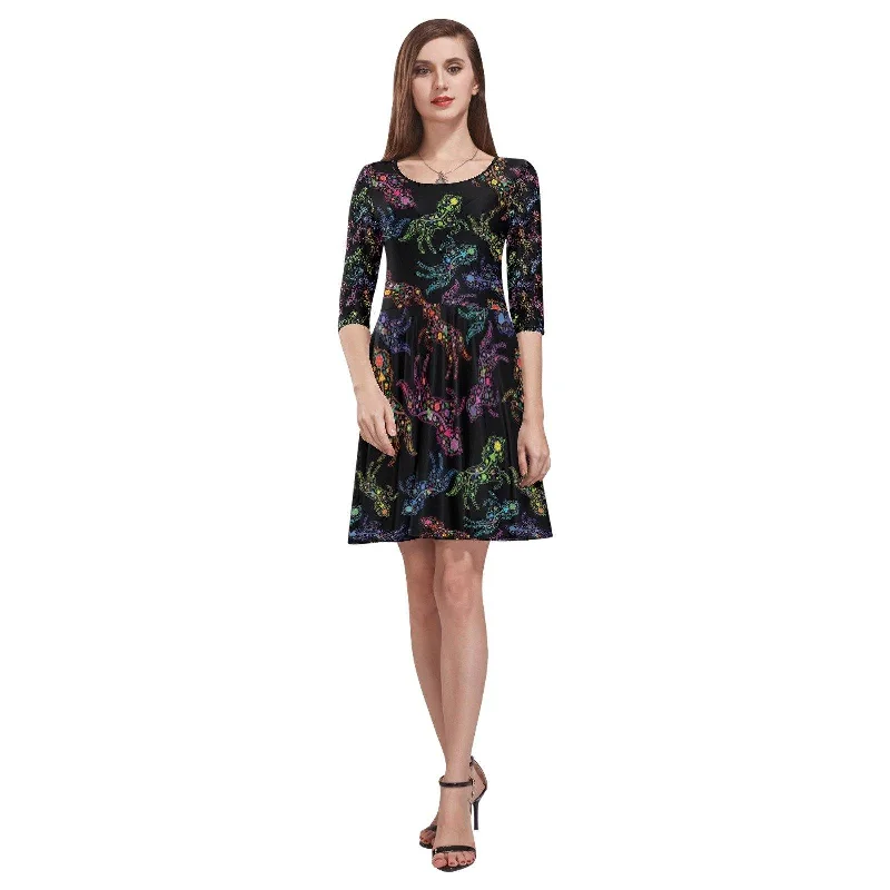 Neon Floral Horses Tethys Half-Sleeve Skater Dress Tunics Versatile functional