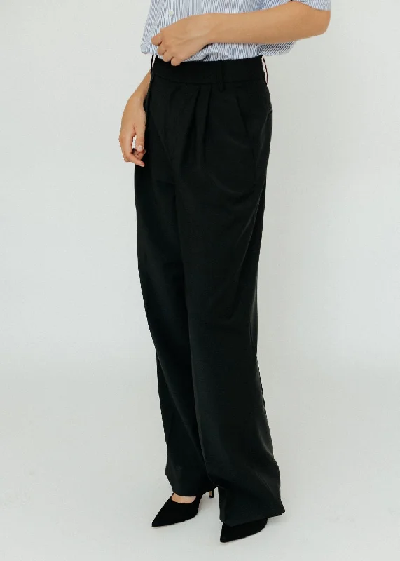 Tibi Tropical Wool Stella Pant in Black Soft Stretch Pants