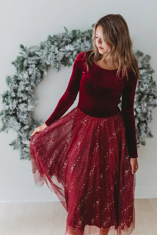 Velour Ballerina Dress (Women) - Red Velvet (FINAL SALE) Tunics Trousers formal