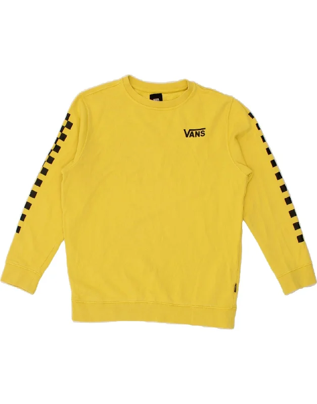 VANS Womens Graphic Sweatshirt Jumper UK 16 Large Yellow Cotton Hoodie with Rhinestones Sparkly Elegant