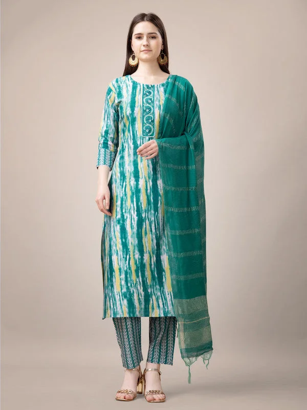 Malishka Women's Embroidered & Printed Rama Rayon Kurta Pant Set Comfortable Fleece Pants