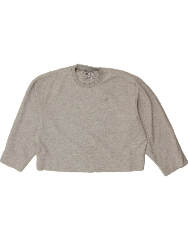 ADIDAS Womens Oversized Crop Sweatshirt Jumper UK 8/10 Small Grey Cotton Hoodie with Set-In Sleeves Structured Classic