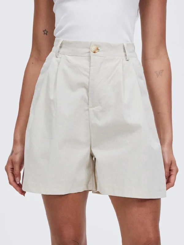 Womens Casual Comfy Shorts Cotton Light Khaki Short by Kaja Clothing - Ronny Pants Comfortable Pleated Pants
