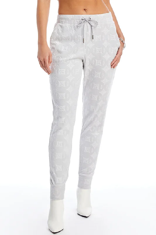 Embossed Velour Pants Relaxed Casual Leggings