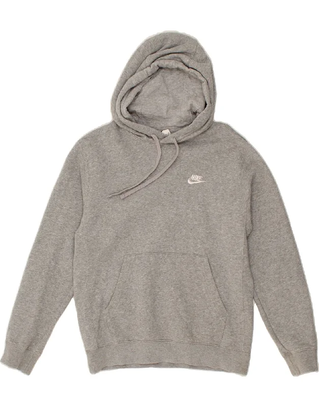 NIKE Womens Hoodie Jumper UK 6 XS Grey Cotton Hoodie with Frayed Bohemian Relaxed