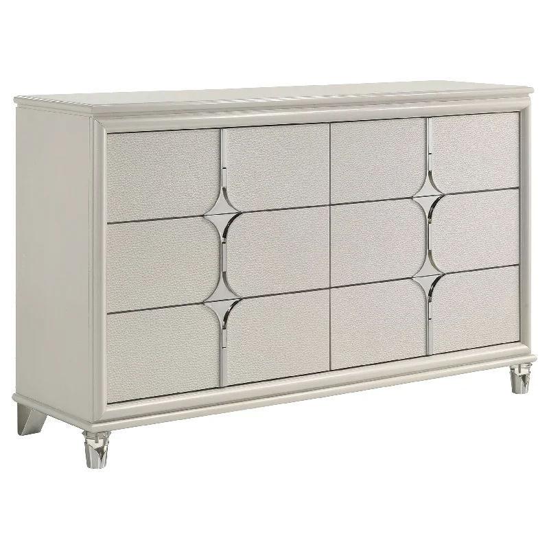 Olivia - 6-Drawer Dresser Cabinet - Pearl White Tunics Party sparkling