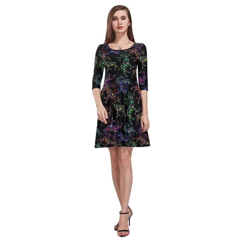Neon Floral Elks Tethys Half-Sleeve Skater Dress Tunics Versatile all-occasion
