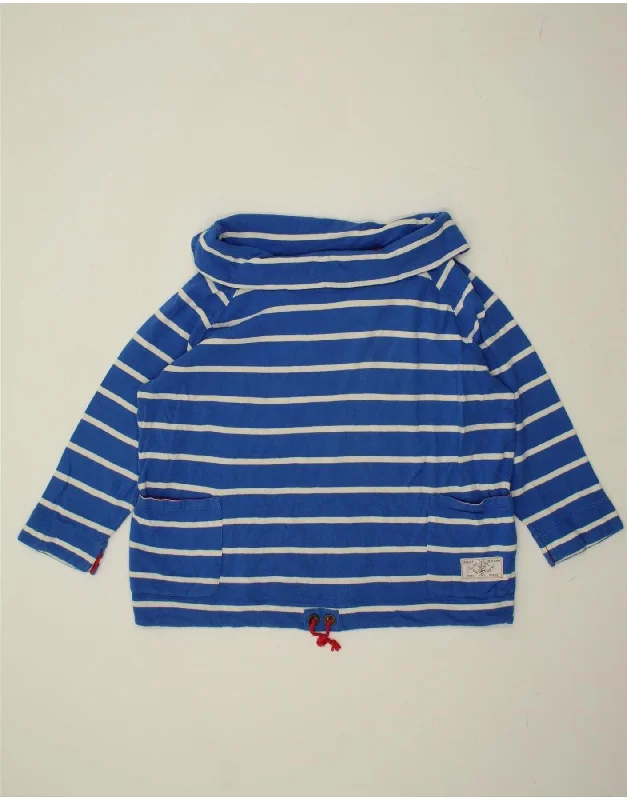 JOULES Womens 3/4 Sleeve Sweatshirt Jumper UK 18 XL Blue Striped Cotton Hoodie with Emblem Brand Identity