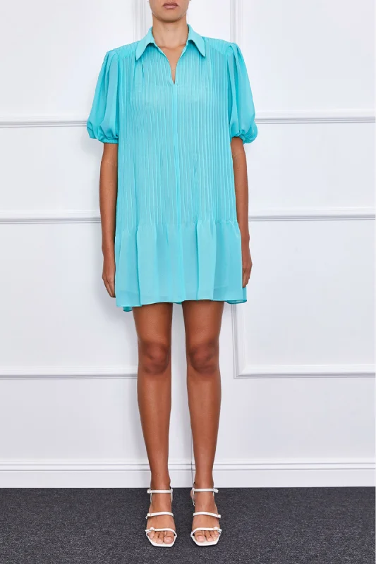 Kiara Mini Dress (Blue) Elegant Mini Dress with Pleats