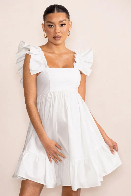 Dolly Daze | White Maternity Ruffle Sleeve Babydoll Mini Dress Stylish Floral Print Mini Dress