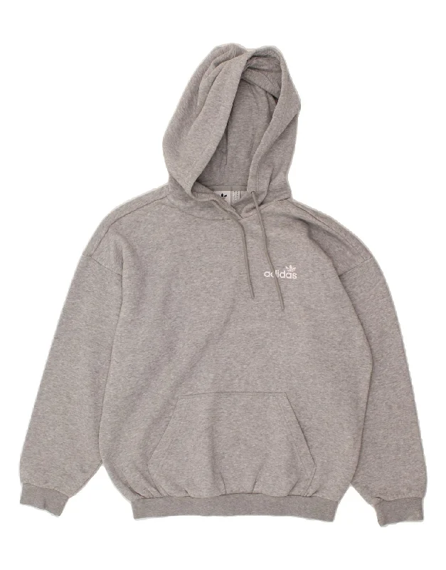 ADIDAS Womens Graphic Hoodie Jumper UK 6 XS Grey Cotton Hoodie with Earth Tones Natural Calm
