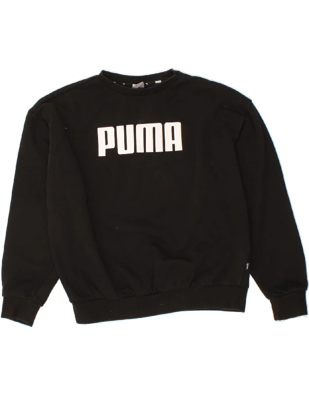 PUMA Womens Oversized Graphic Sweatshirt Jumper UK 14 Medium Black Cotton Hoodie with Monochrome Minimalist Simple