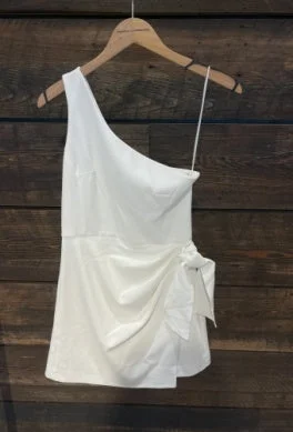 Whisper One Shoulder Sarong Dress-Summer White Tunics Designer luxury