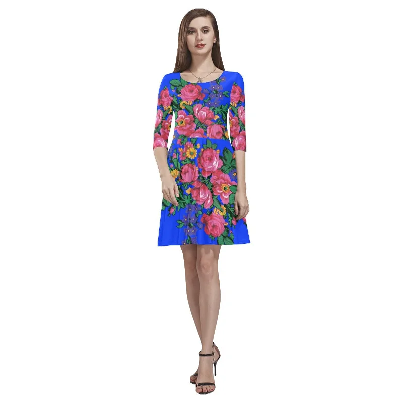Kokum's Revenge- Royal Tethys Half-Sleeve Skater Dress Tunics Sophisticated sleek
