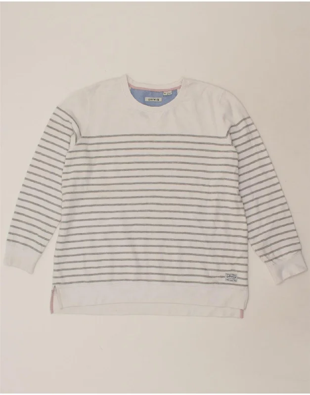 ORVIS Womens Sweatshirt Jumper UK 18 XL White Striped Cotton Hoodie with Slim Fit Tailored Modern