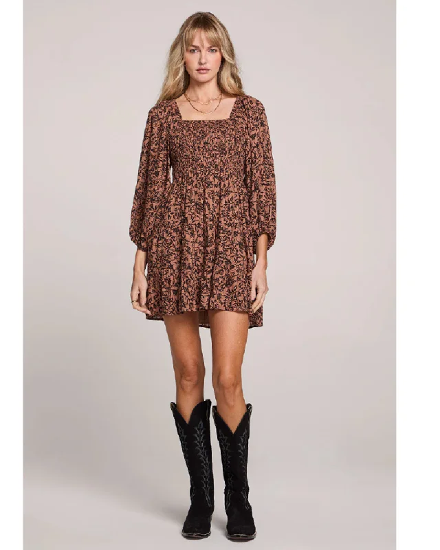 Lane Mini Dress Chestnut Fashionable Pleated Mini Dress